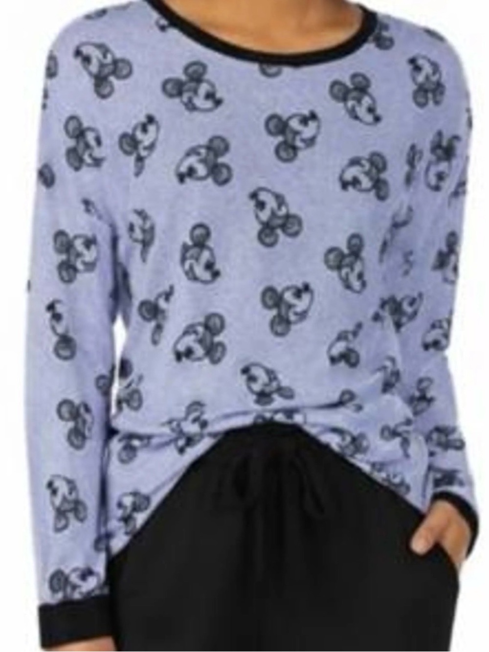 Disney Women’s Blue Sweater Sweatshirt Size M Mickey Mouse Knit Top sleep comfy